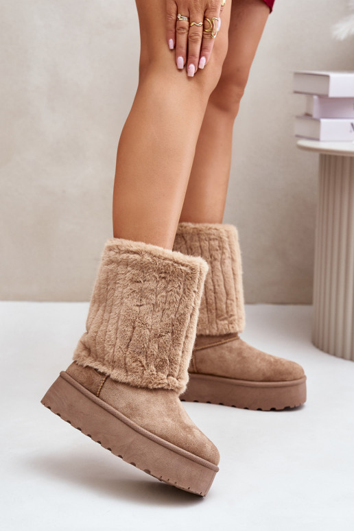 Platform Snow Boots With Rolled Shaft Beige Lisonea