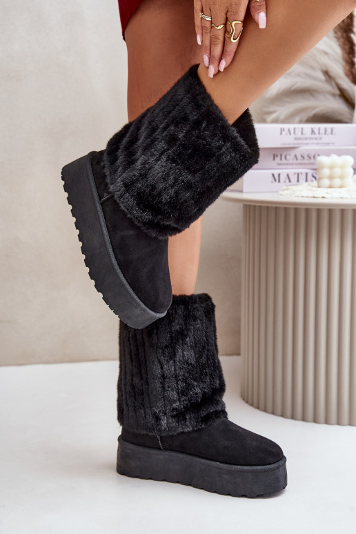 Platform Snow Boots With Rolled Shaft Black Lisonea