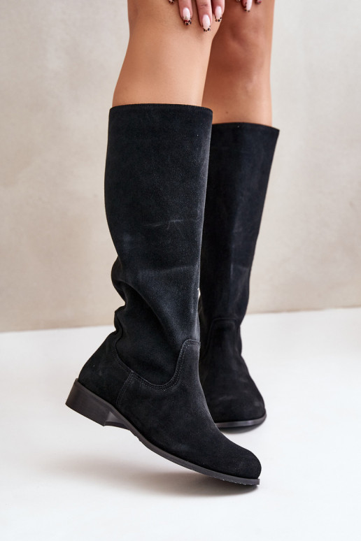 Suede Women's Knee-High Boots with Zipper Lewski 3616 Black