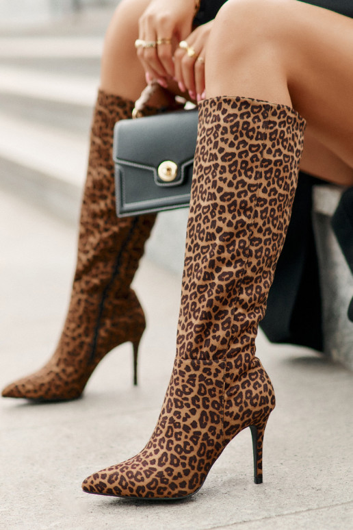 Stiletto Boots With Leopard Print Brown Reanwenna