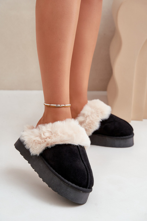 Women's Snow Slippers With Thick Sole And Fur Black Doriola