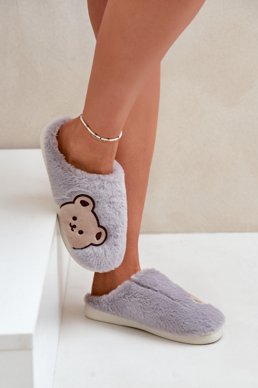 Women's furry slippers with a bear gray Fiorinella