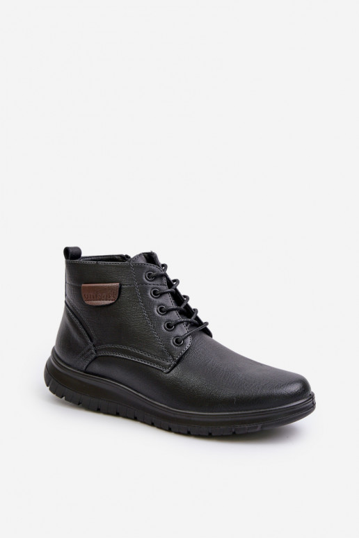 Men's Insulated Zippered Lace-Up Boots Black Hlimena