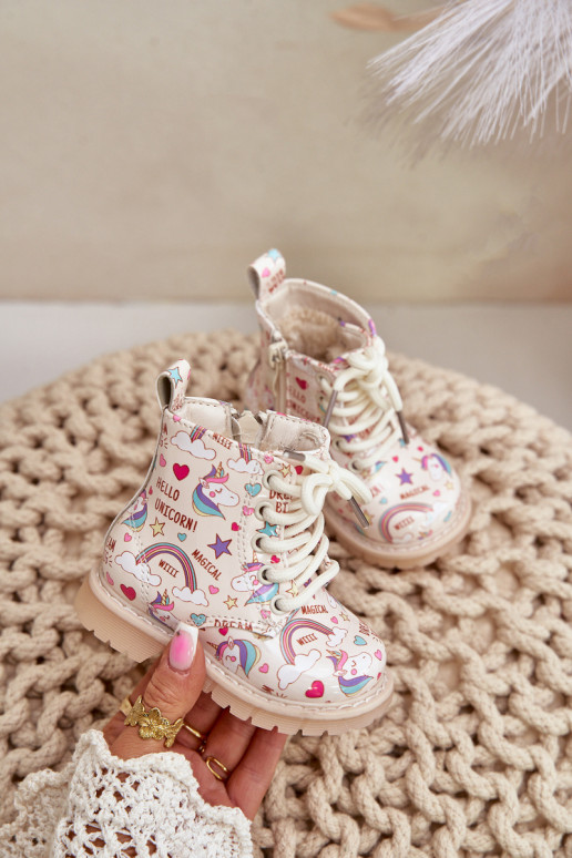 Children's insulated boots with zipper unicorns beige Tiptop