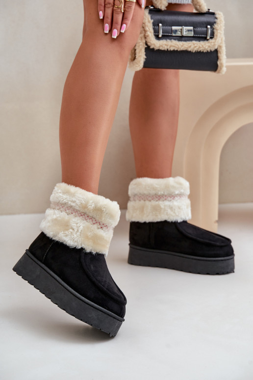 Women's Snow Boots On Platform With Fur And Pattern Black Deepanti