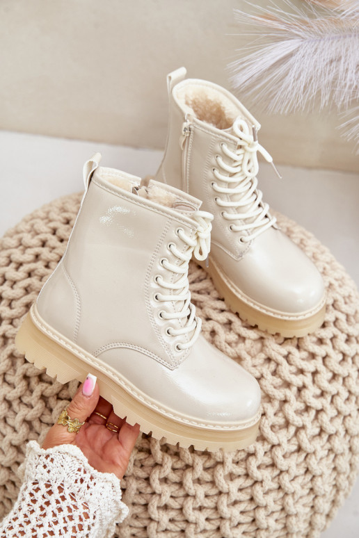 Warm Girls Patent Boots With Zipper Beige Novita