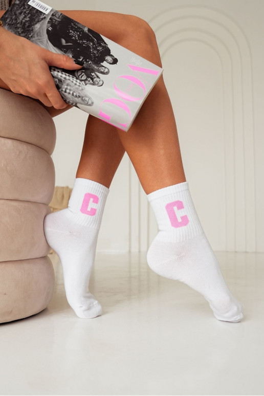 Cotton Women's Socks With Letter C White