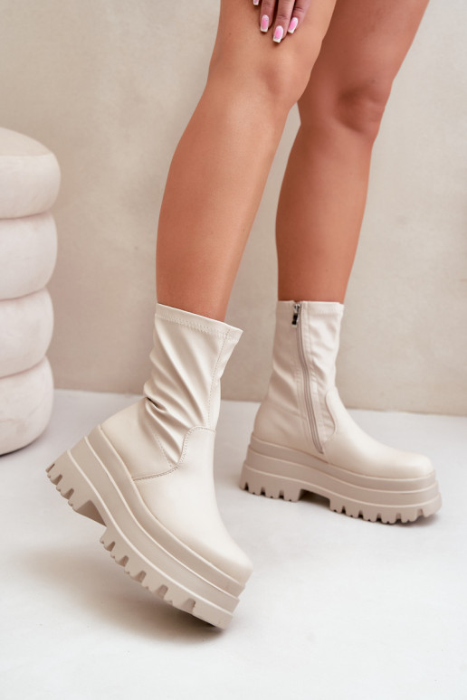 Boots On Massive Platform Light Beige Florinara