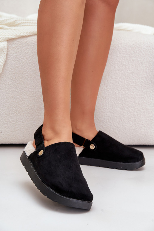 Women's Slippers On Thick Sole With Fur And Buckle Black Linneola