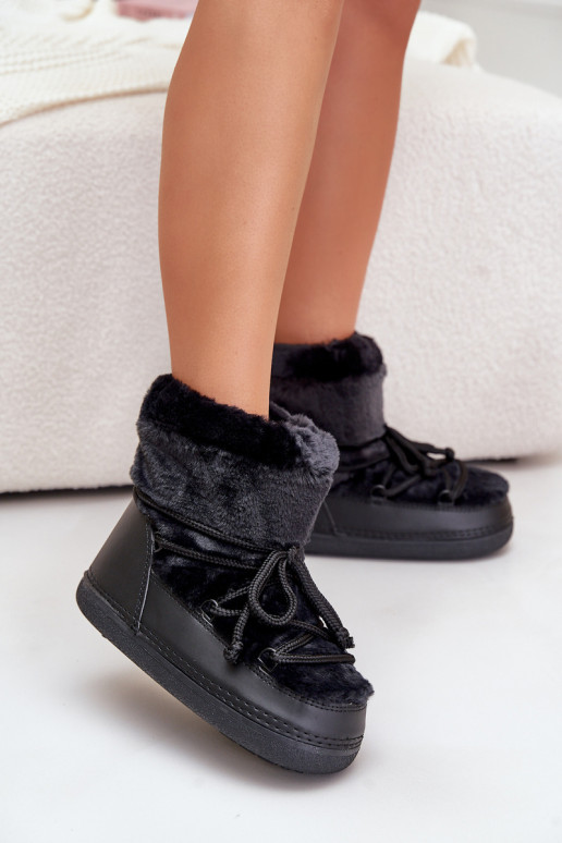 Snow Boots With Fur And Laces Black Silvara