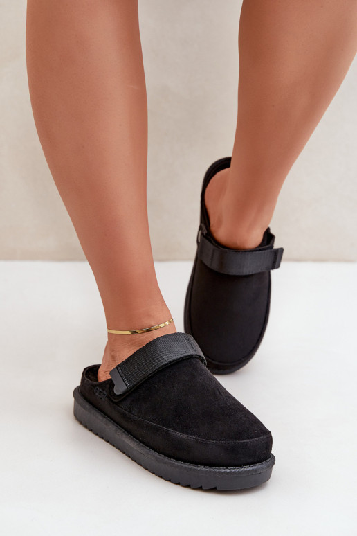 Warm Ladies Slippers On Platform Black Neliel