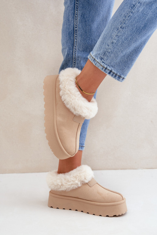 Snow Boots With Low Shaft With Fur On Platform Eco Suede Light Beige Neathoria