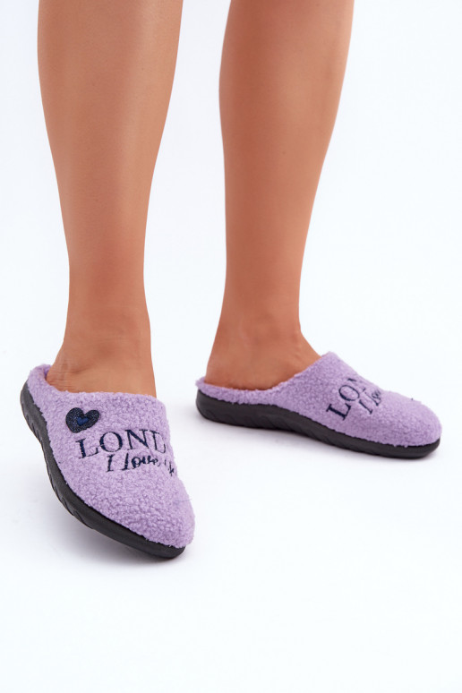 Home Footwear Ladies Slippers With Print And Fur Type Lamb Purple Inblu ET000027