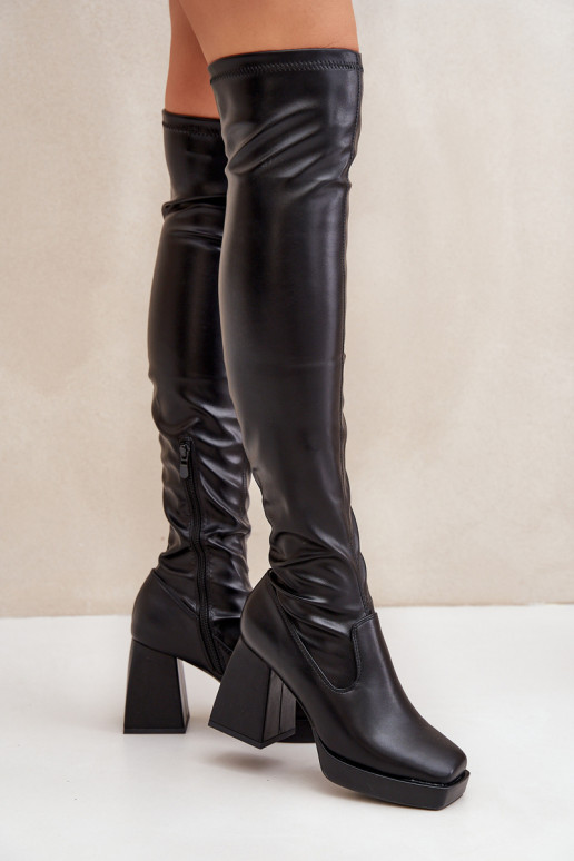 Fitted knee-high heeled boots dark brown Sanniraen