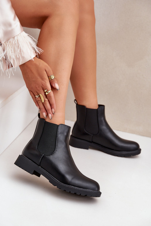 Women's Ankle Boots With Flat Heel Black Selanna