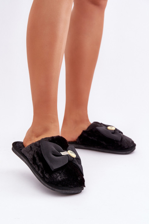 Women's Slippers With Fur And Bow Black Olfedi