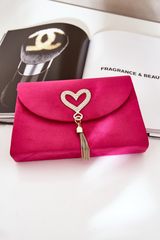 Clutch Bag With Decorative Heart Eco Suede Fuchsia Evilinas