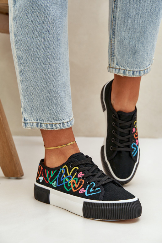 Ladies Sneakers Hearts Black Fonirea