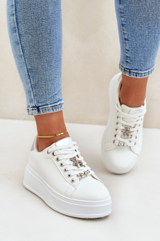 Eco Leather Sneakers With Clips White-Silver Enalirae