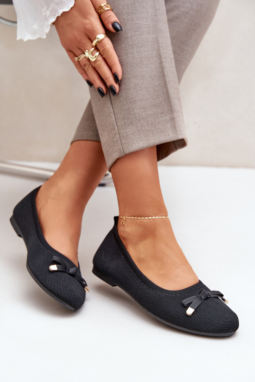 Mesh Ballet Flats With Bow Black Bianila