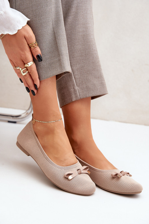 Mesh Ballet Flats With Bow Beige Bianila