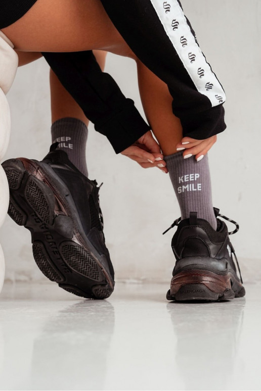 Women's Socks With The Phrase Keep Smile Graphite