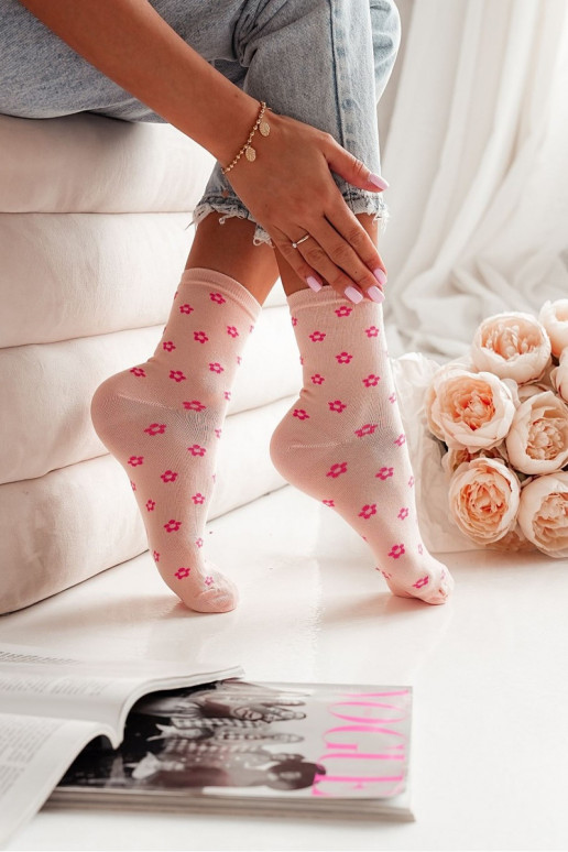 Women's Socks With Small Flowers Peach