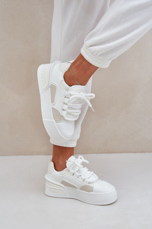 Women's Sneakers With Thick Laces On Platform White Laloma