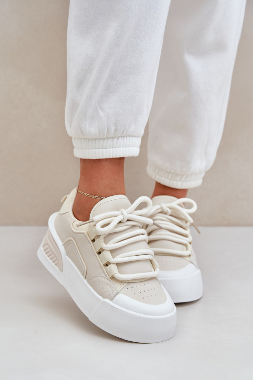 Womens Sneakers With Thick Laces On Platform Beige Laloma