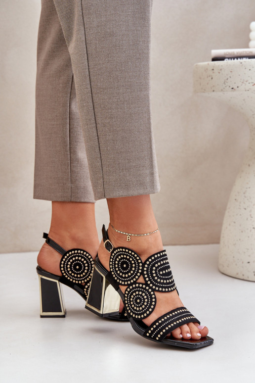 Embellished Heeled Sandals Black Delariona