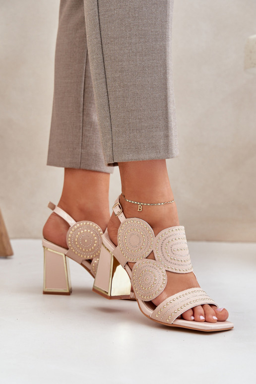 Embellished sandals on a heel beige Delariona