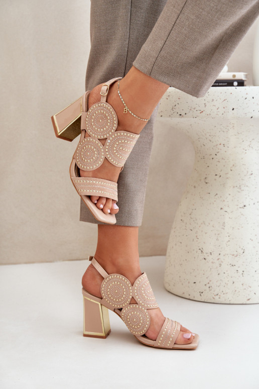 Embellished Heeled Sandals Dark Beige Delariona