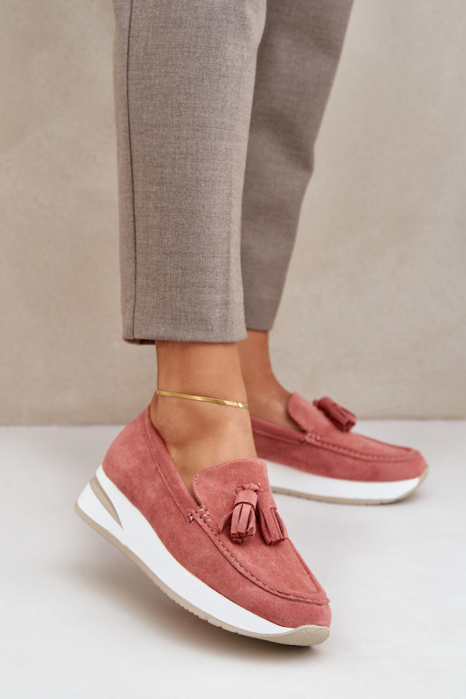 Moccasins On A Delicate Wedge Eco Suede Pink Challavia