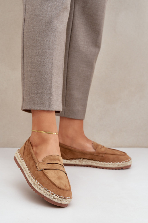 Women's Espadrilles With Jute Weaving On Flat Sole Camel Shilova