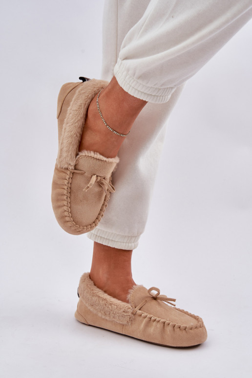 Moccasins Women's With Fur Beige Kleogoria