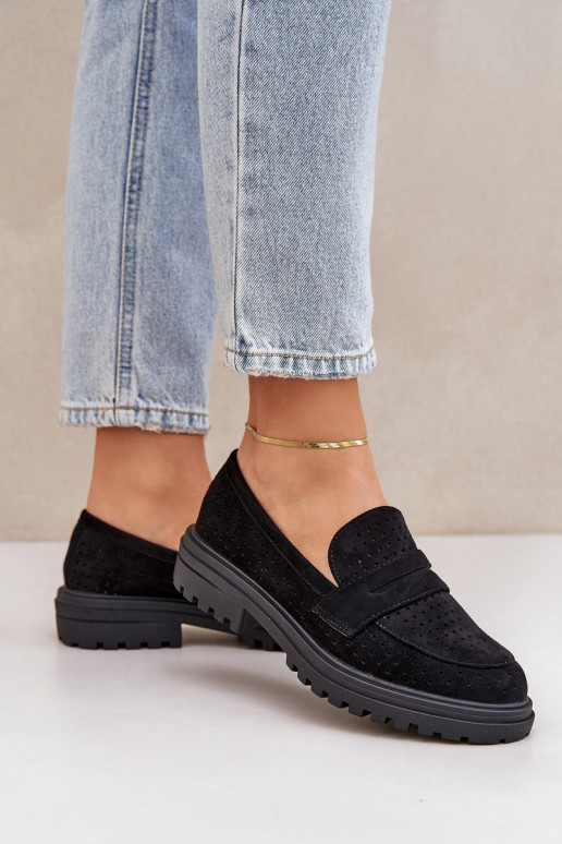 Perforated loafers on a flat heel black Inestelle