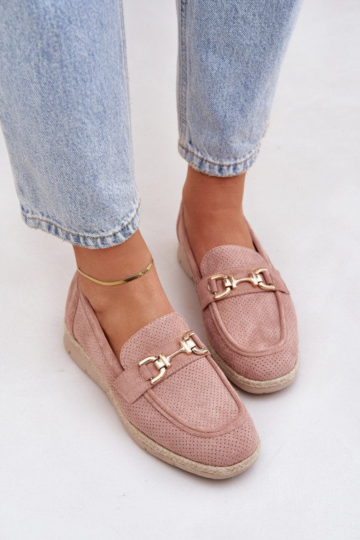 Cutout loafers with gold detail and jute weaving pink Lainer