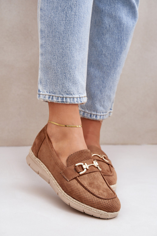 Breezy moccasins with golden detail and jute weaving brown Lainer