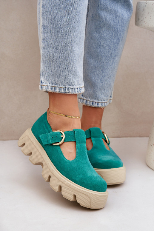 Suede Loafers With Buckle Zazoo 20183 Green