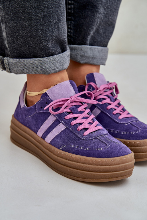 Zazoo N1068S4 Women's Suede Platform Sneakers Dark Purple