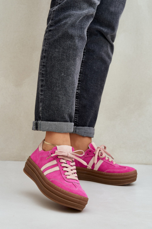 Zazoo N1068S4 Women's Suede Platform Sneakers Fuchsia