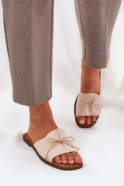 Flat Sandals With Decorative Bow Beige Deonelis