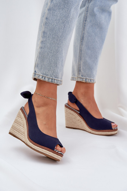 Wedge Sandals With Braiding Navy Nanalis