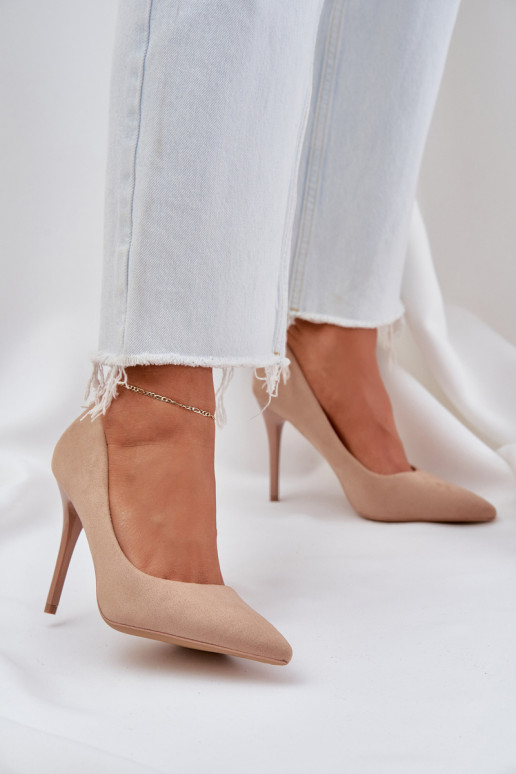 Classic High Heels Made Of Eco Suede Beige Navinda