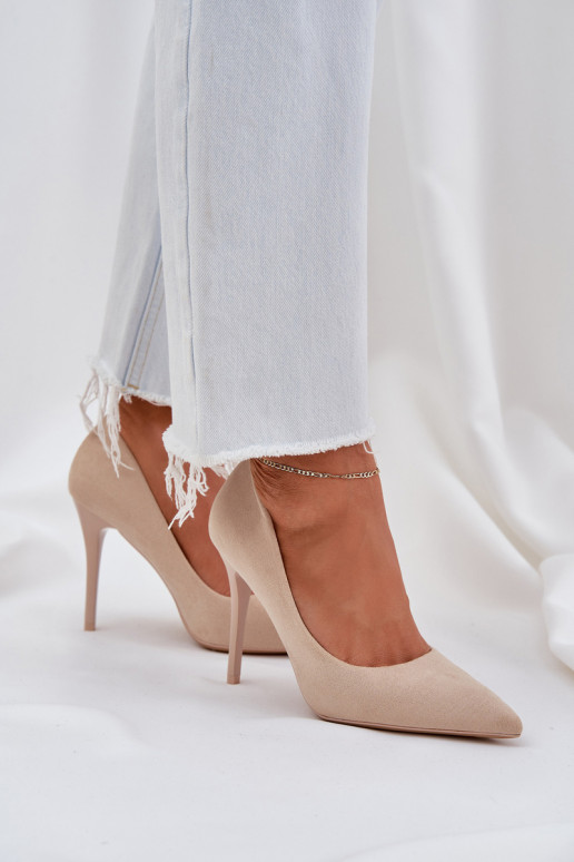 Classic High Heels Made Of Eco Suede Light Beige Navinda