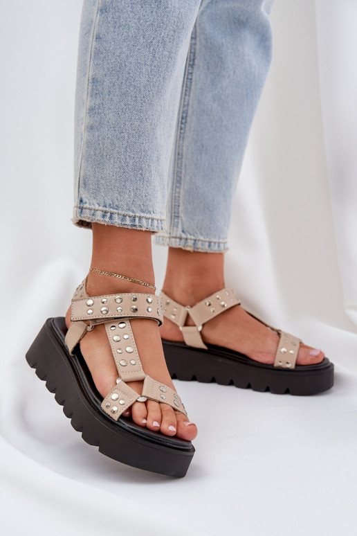 Embellished sandals on platform beige Tatellia