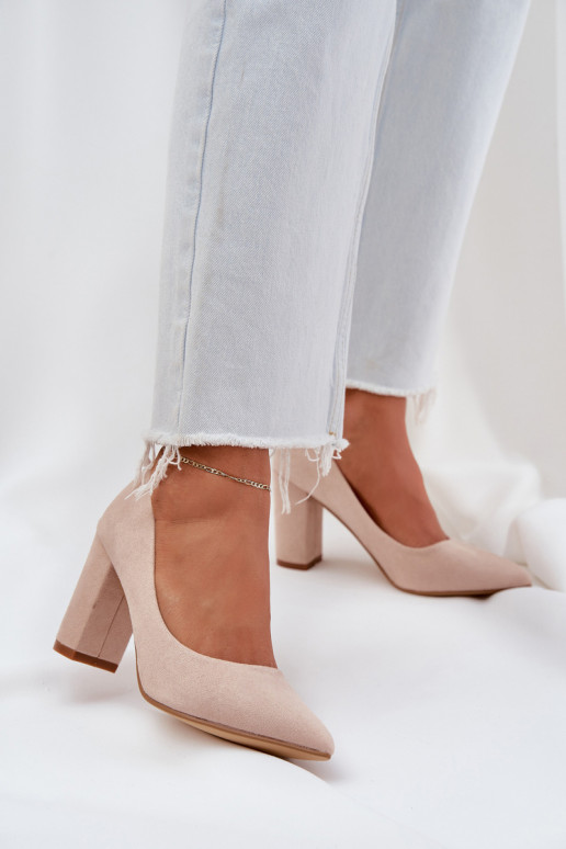 Women's Heeled Eco Suede Beige Pumps Florena