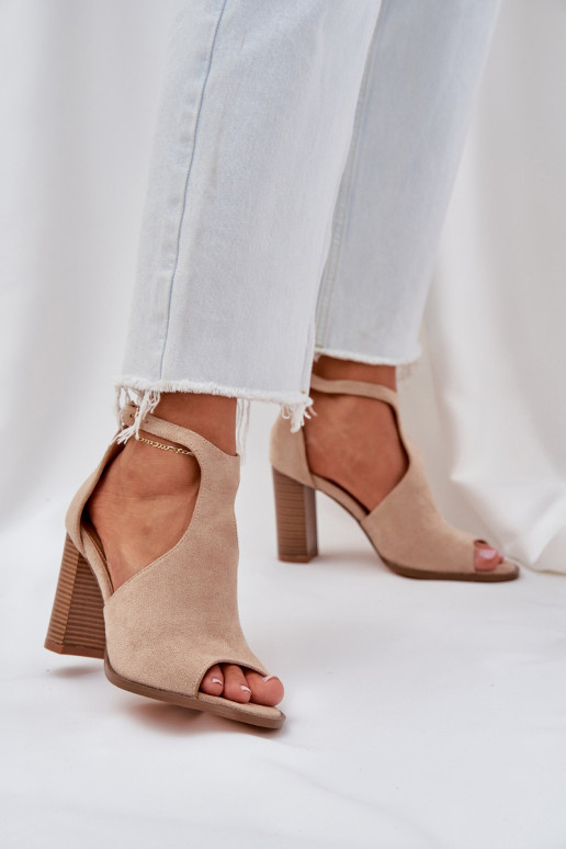 Block Heel Sandals Made Of Eco Suede Beige Lanadriena