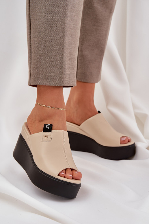 Platform And Wedge Sandals Eco Leather Beige Eridoria