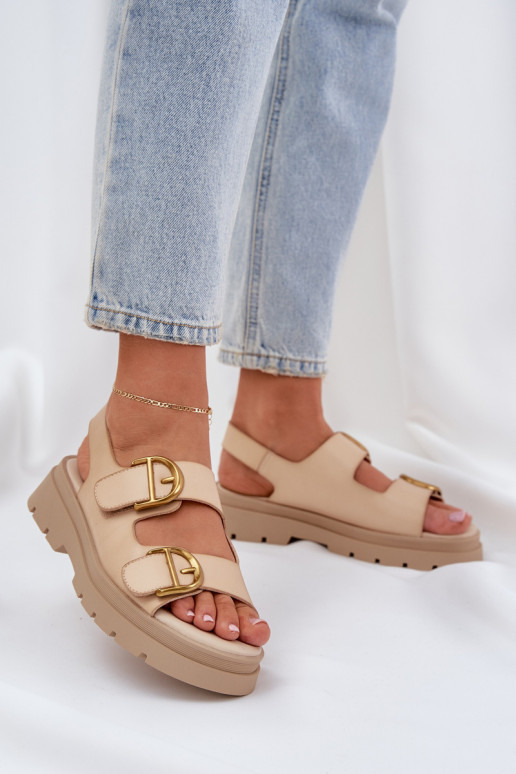 Eco leather sandals with buckles beige Vulinea